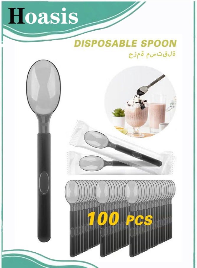 ح واحة 100 قطعة من ملاعق بلاستيكية للاستخدام مرة واحدة، ملاعق بلاستيكية مقاس 17 سم، ملاعق شديدة التحمل، مجموعة أدوات للاستخدام مرة واحدة للحفلات وحفلات الزفاف وأعياد الميلاد والعطلات والتجمعات العائلية وآيس كريم بنكهة القهوة والشوكولاتة، ملاعق حلوى للحفلات - Image 1
