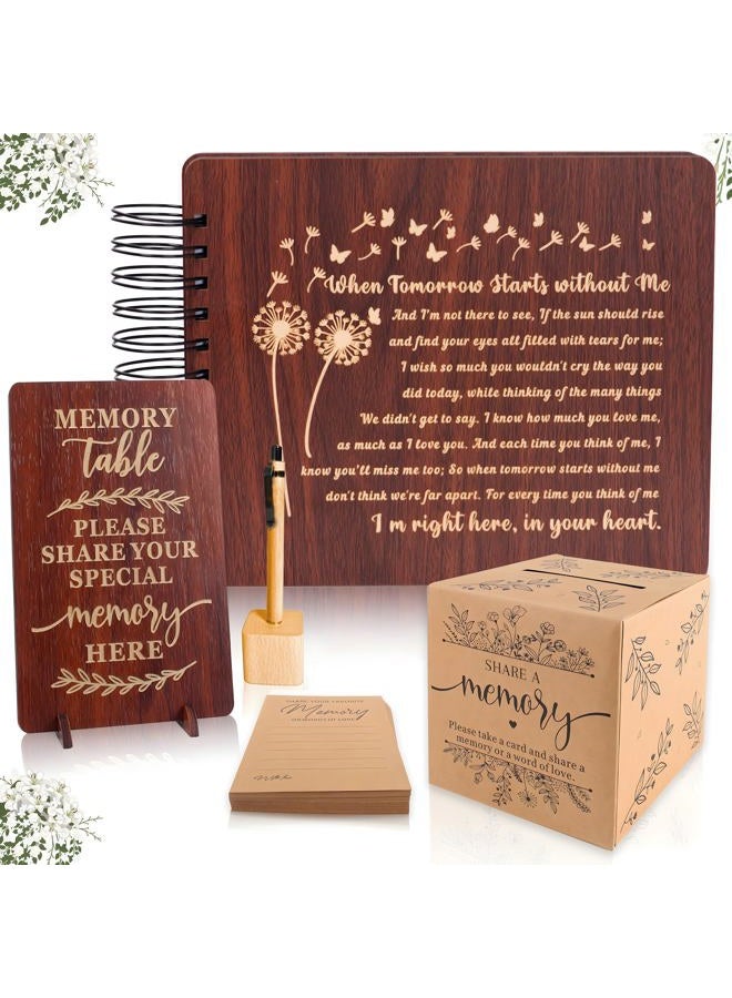 PREKIAR Funeral Guest Book Set Wooden Guest Books for Memorial Service Celebration of Life in Loving Memory with 50pcs Share a Memory Card Cards Box Table Sign and Pen (Brown- Guest Book Set #3) - Image 1