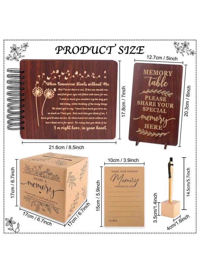 PREKIAR Funeral Guest Book Set Wooden Guest Books for Memorial Service Celebration of Life in Loving Memory with 50pcs Share a Memory Card Cards Box Table Sign and Pen (Brown- Guest Book Set #3) - Image 5