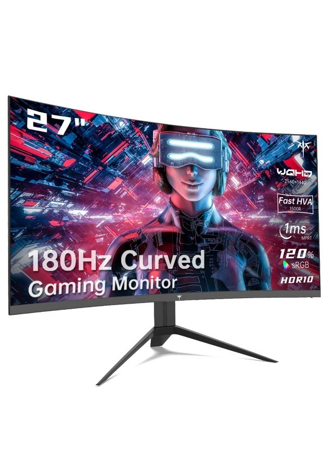 KTC 27 inch 180Hz Curved WQHD Gaming Monitor, 2K(2560x1440P),144Hz Monitor, 1500R HVA Display, FreeSync Premium, HDR, 120% sRGB, DisplayPort/HDMI/USB Vesa,Computer Monitor for Gamers - Image 1