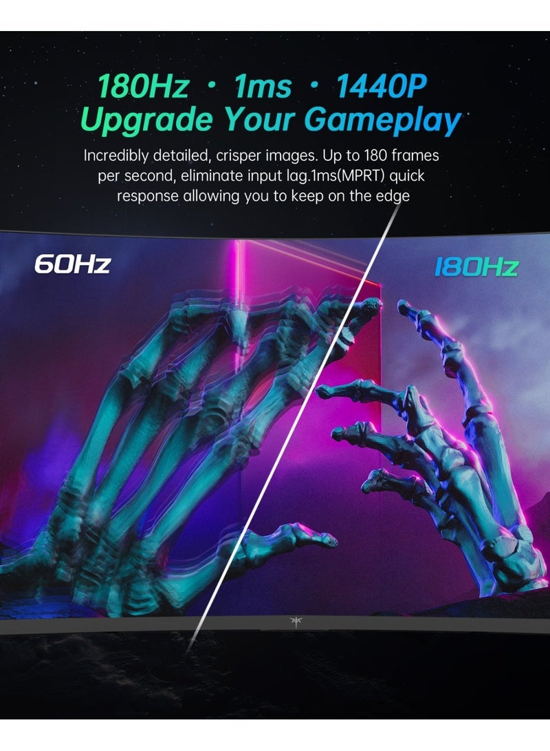KTC 27 inch 180Hz Curved WQHD Gaming Monitor, 2K(2560x1440P),144Hz Monitor, 1500R HVA Display, FreeSync Premium, HDR, 120% sRGB, DisplayPort/HDMI/USB Vesa,Computer Monitor for Gamers - Image 4