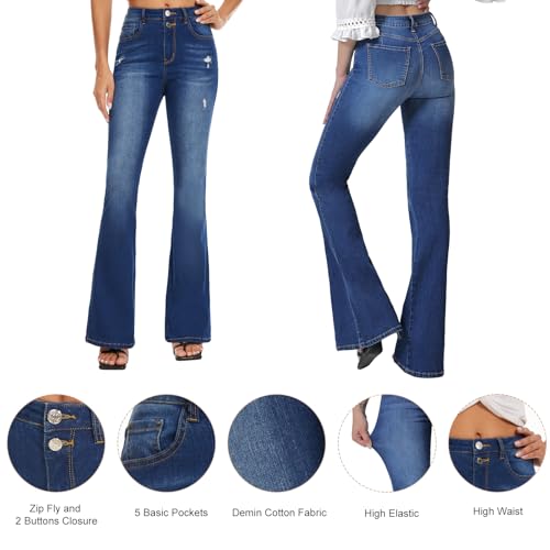 VIPONES Bell Bottom Jeans for Women High Waisted Bootcut Stretch Flare Blue Denim Pants (101,Size 8) - Image 3