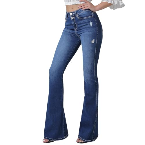 VIPONES Bell Bottom Jeans for Women High Waisted Bootcut Stretch Flare Blue Denim Pants (101,Size 8) - Image 2