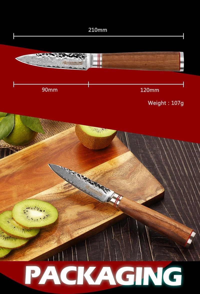 YOUSUNLONG Paring Knives 90mm - Japanese Hammered Damascus Steel Peeling Knife - Natural Walnut Wooden Handle - Fruit Knife Seiko knife - Image 5