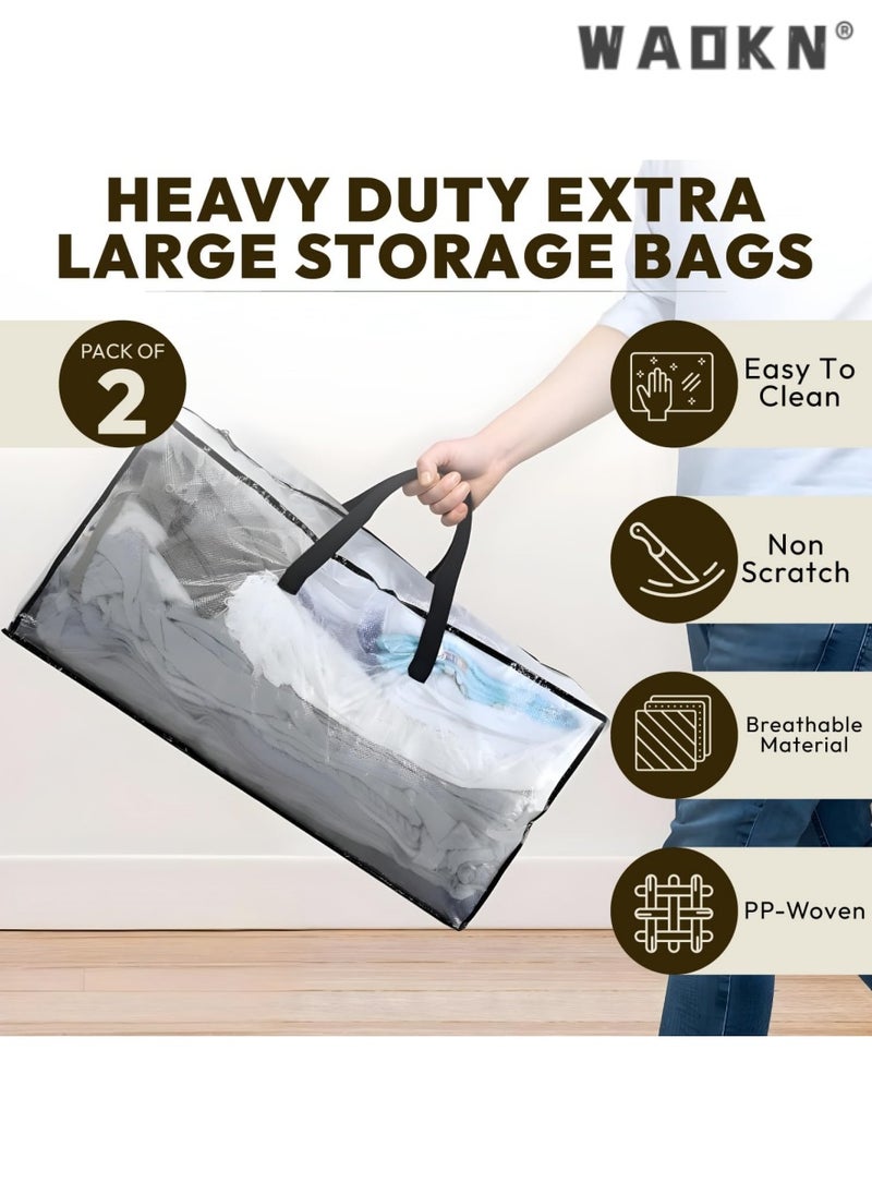 WAOKN - 2-Pack Extra-Large Transparent Moving Backpacks with Backpack Straps, Sturdy Handles, and Zippers | Space-Saving, Ultra-Durable Storage Bags Ideal for Moving, Camping, and Travel - Image 1