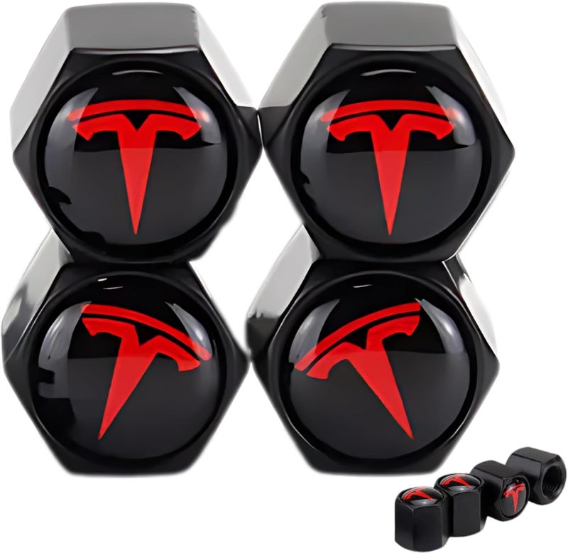 Tactilian أغطية صمامات الإطارات من الألومنيوم الأسود TACTILIAN لسيارات Tesla Model 3, S, X, Y | أغطية صمامات مانعة للتسرب مع حلقات مطاطية O-Rings | عبوة من 4 قطع - Image 1