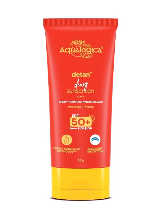 أكوالوجيكا كريم الوقاية من الشمس Aqualogica Detan+ Dewy مع الطماطم الكرزية وحمض الهيالورونيك مع عامل حماية من الشمس SPF 50 وPA++++ - 80 جم - Image 1