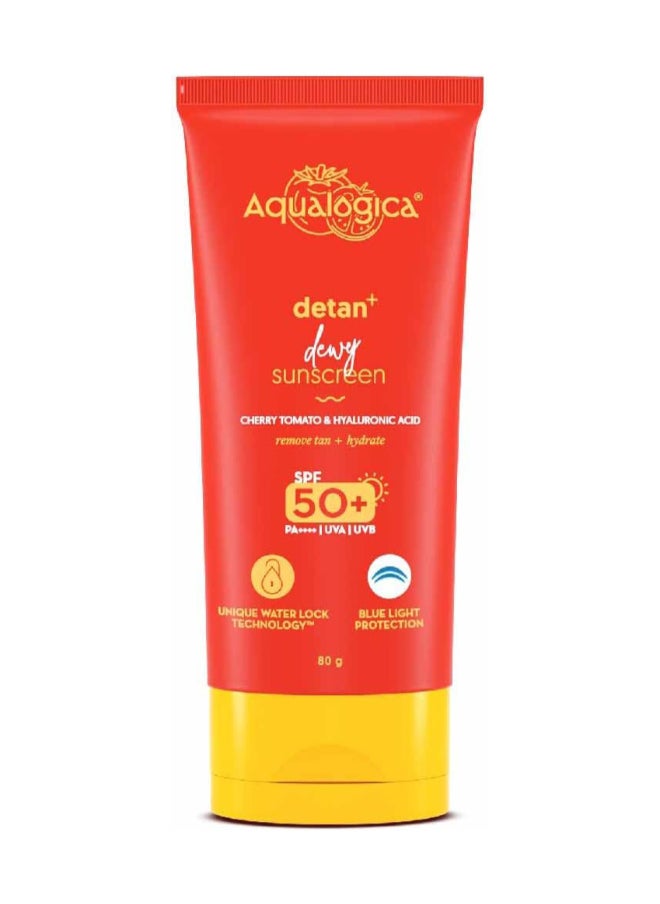 Aqualogica Aqualogica Detan+ Dewy Sunscreen with Cherry Tomato & Hyaluronic Acid with SPF 50 & PA++++ - 80g  - Image 1