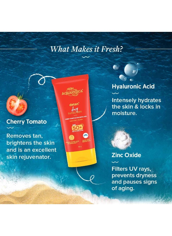 Aqualogica Aqualogica Detan+ Dewy Sunscreen with Cherry Tomato & Hyaluronic Acid with SPF 50 & PA++++ - 80g  - Image 2