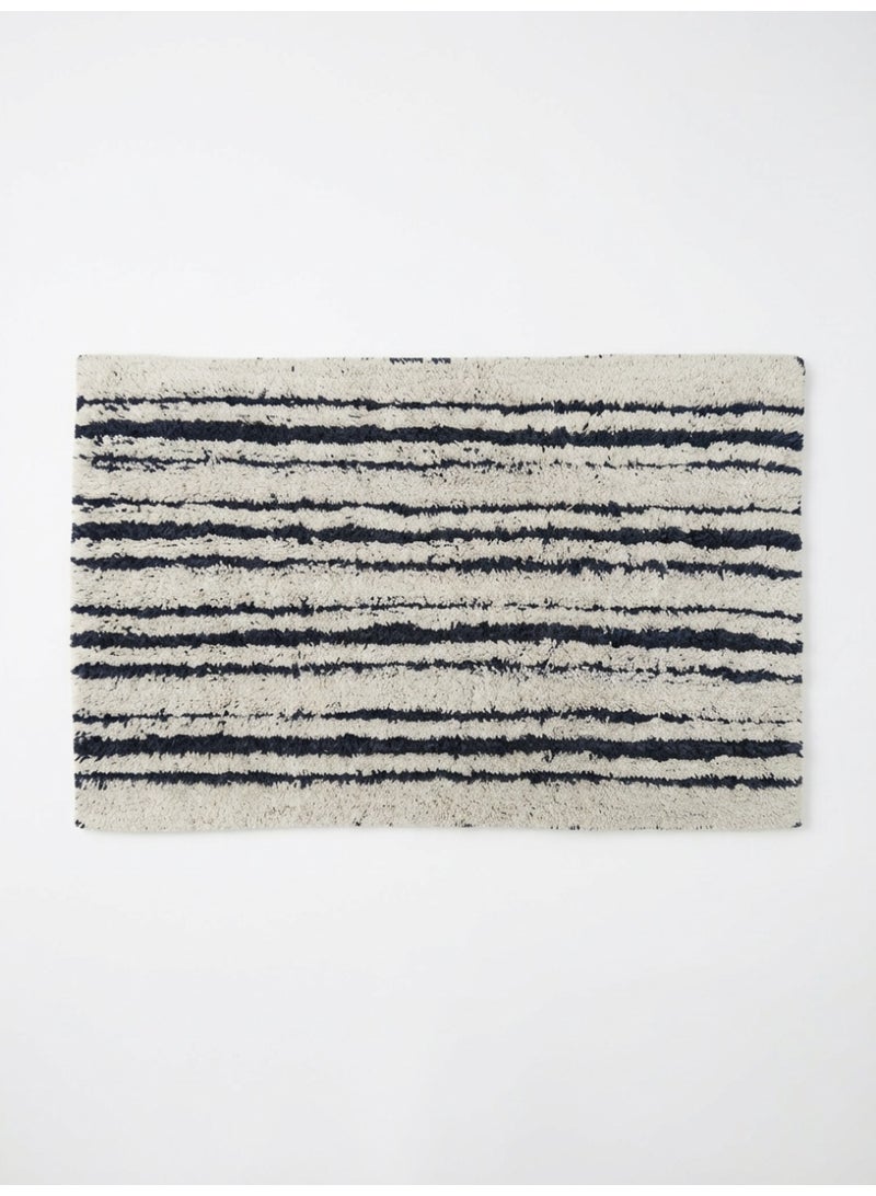 Ambrosia 50 x 80 cm 100% Pure Cotton Lines Tufted Cotton Bathmat Navy Blue Striped Anti Skid Backing Water Absorbent Quick Dry Plush bath mat For Shower Floor - Image 1