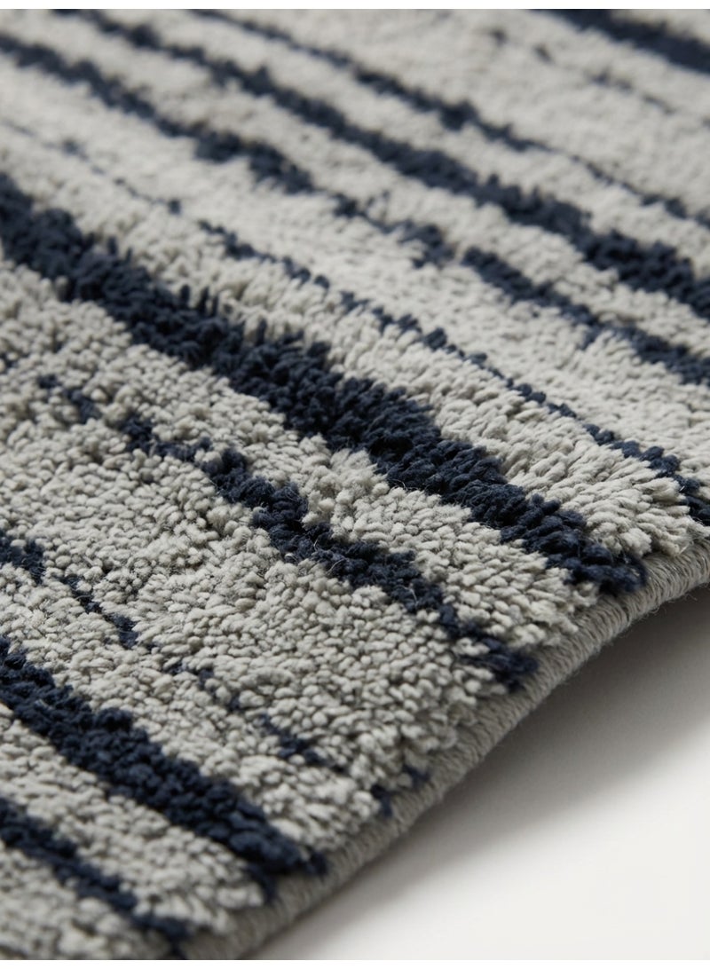 Ambrosia 50 x 80 cm 100% Pure Cotton Lines Tufted Cotton Bathmat Navy Blue Striped Anti Skid Backing Water Absorbent Quick Dry Plush bath mat For Shower Floor - Image 2