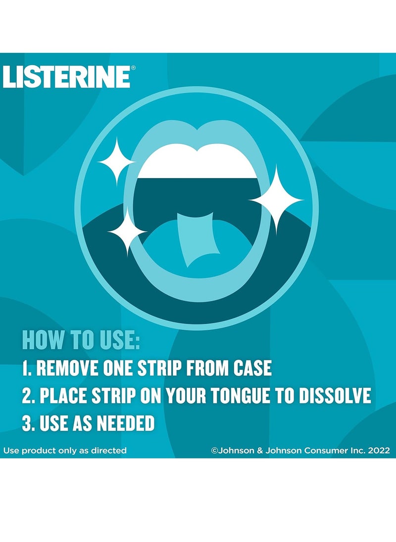 Listerine - Listerine Cool Mint PocketPaks Portable Breath Strips for Bad Breath, Fresh Breath Strips Dissolve Instantly to Kill 99% of Bad Breath Germs* On-The-Go, Cool Mint, 12 Pack - Image 1