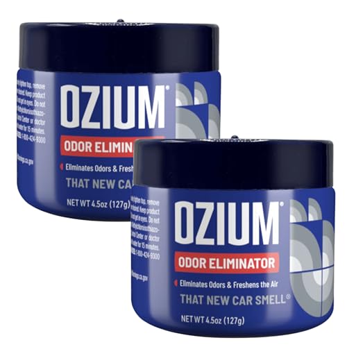 Ozium 4.5 Oz. Odor Eliminating Gel for Homes, Cars, Offices and More, That New Car Smell Scent, 2 Pack - Image 1