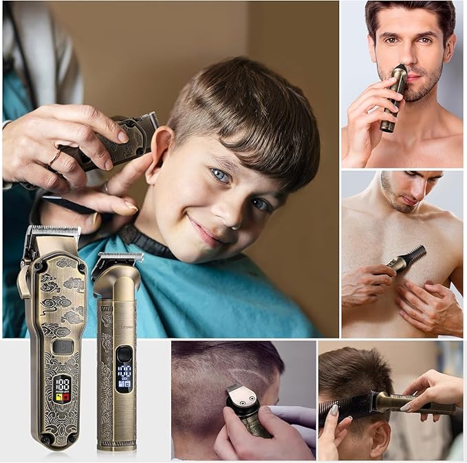 Hatteker Professional Hair Clippers for Men Beard Trimmer Clippers and Trimmer Set Waterproof TBlade Trimmer Cordless Grooming Kit Nose Body Hair Trimmer Barber Clippers Hair Cutting Kit 24 Pieces