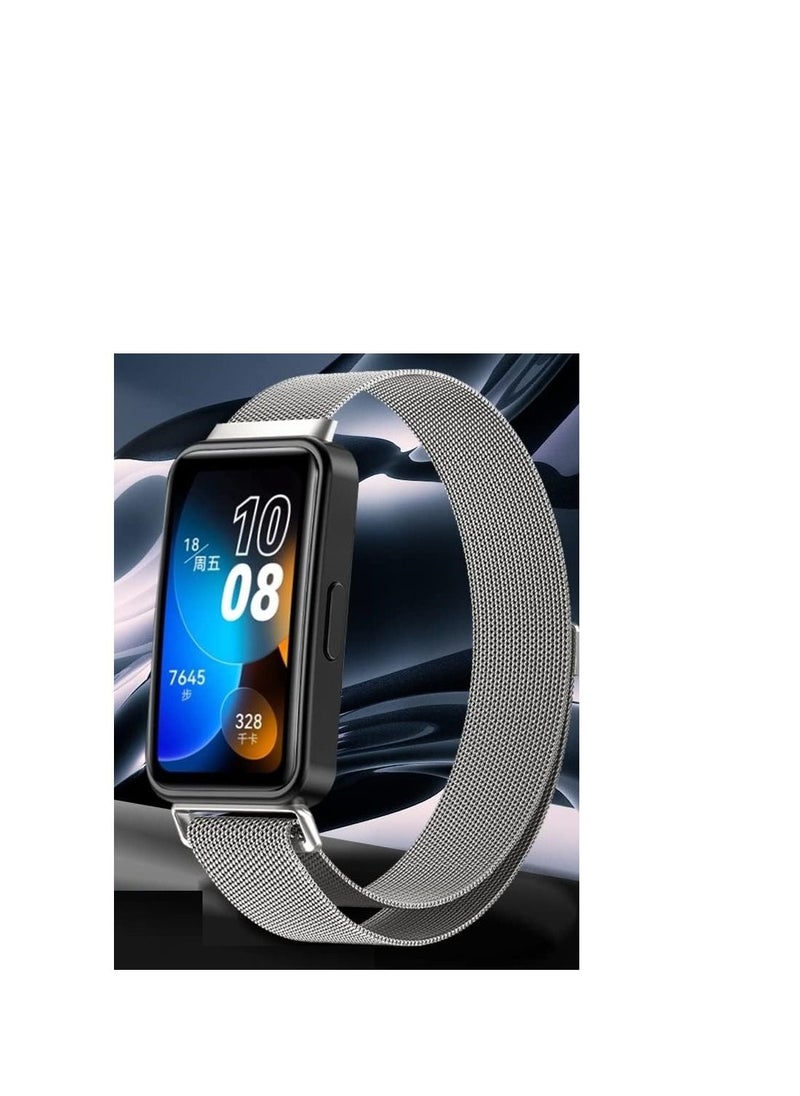 Generic - Milanese Stainless Steel Replacement Band Compatible with Huawei Band 7 Watch , Mesh type Magnetic Stainless Steel strap  Silver - Image 1