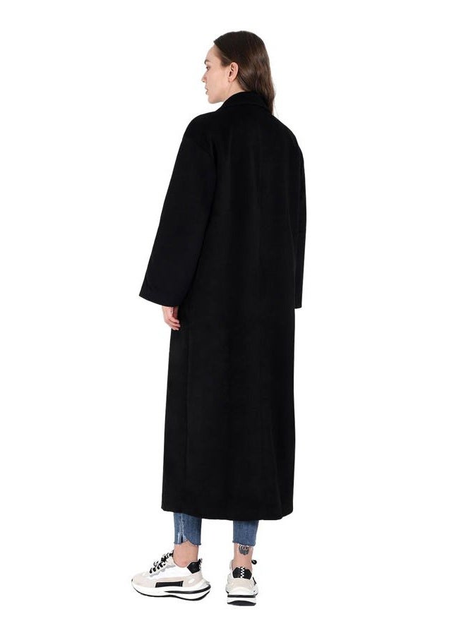 CHARTOU Women's Oversized Notched Collar Wool Blend Single Breast Midi Long Trench Coat, Black, Large - Image 4