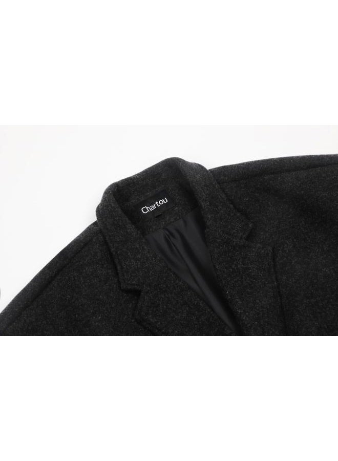 CHARTOU Women's Oversized Notched Collar Wool Blend Single Breast Midi Long Trench Coat, Black, Large - Image 5