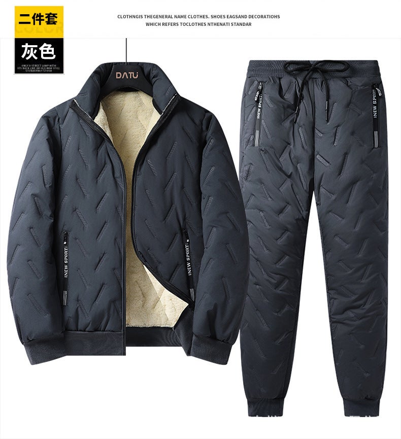 Men'S Warm Three-Piece Set Stand-Up Collar Cashmere Vest Jacket Ultrasonic Cotton Pants - Image 1