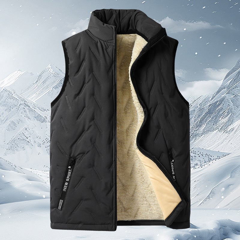 Men'S Warm Three-Piece Set Stand-Up Collar Cashmere Vest Jacket Ultrasonic Cotton Pants - Image 3