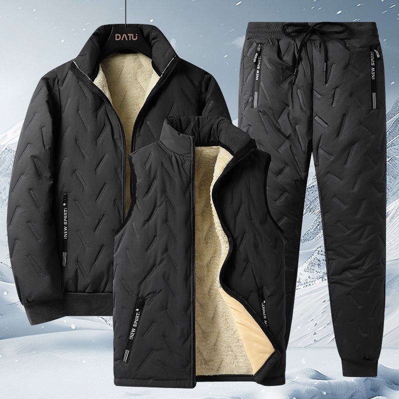 Men'S Warm Three-Piece Set Stand-Up Collar Cashmere Vest Jacket Ultrasonic Cotton Pants - Image 2