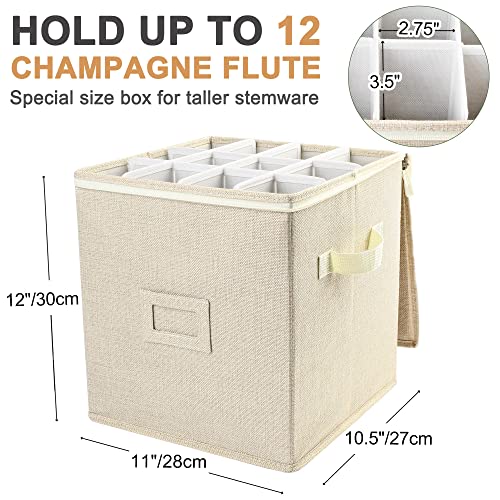 LotFancy Champagne Flute Storage Container for Moving Hard Shell Stackable 12 Tall Stemware Storage Box with Dividers Handles Wine Glass Crystal Glassware Drinkware Case Beige - Image 3