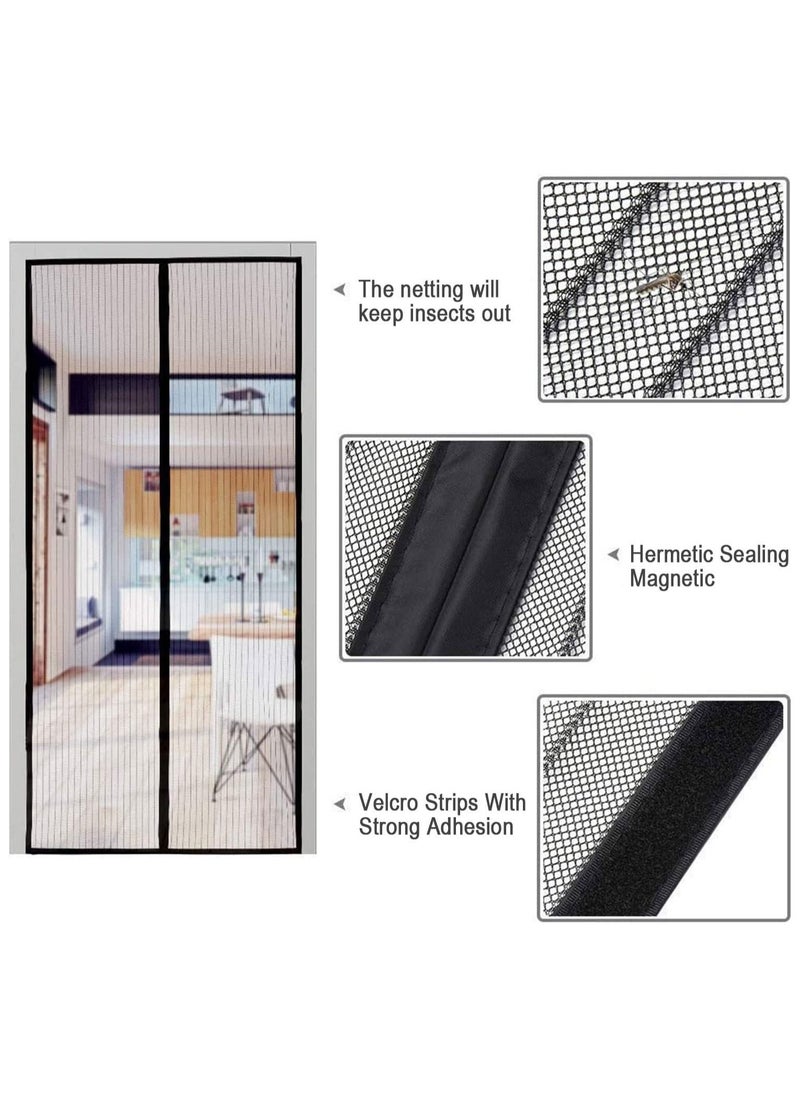 YOMYM - Magnetic Button Mosquito Repellent Soft Curtain(120cmX210cm) Door Curtain with Super-tight Self-closing Magnetic Seal and Durable Polyester Mesh, Full Frame Mounting Tape(Black) - Image 1