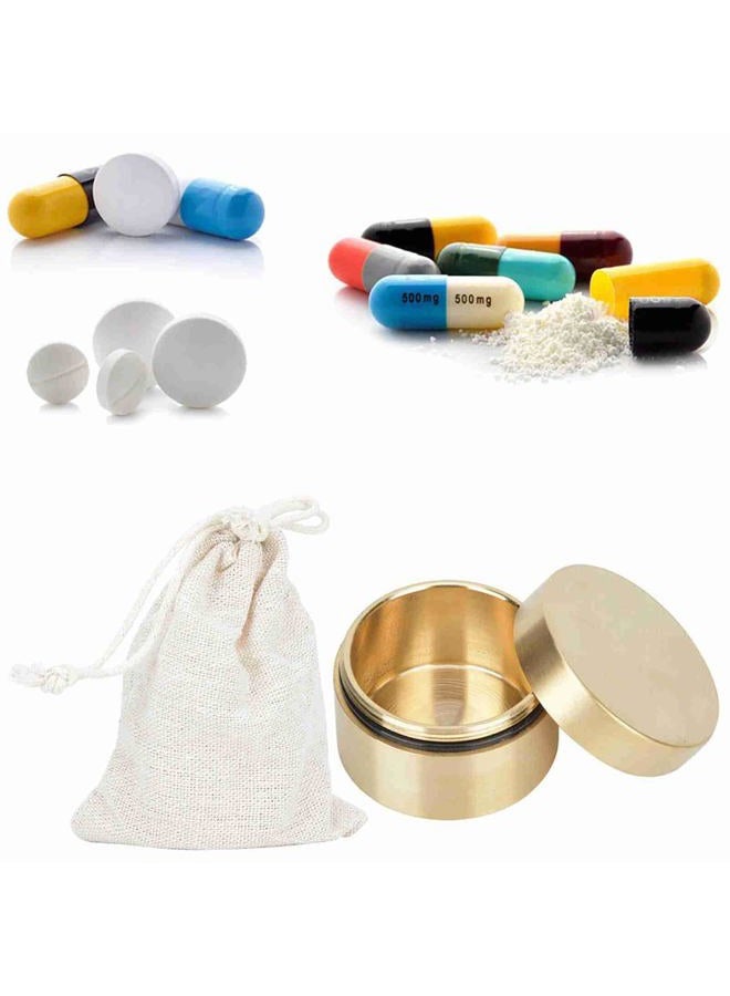 Tbest Storage Box, Waterproof Round Shape Box Metal Jewelry Sealed Container Dustproof Moisture-Proof Coin Storage Box(M) Pill Fob Brass Container - Image 3
