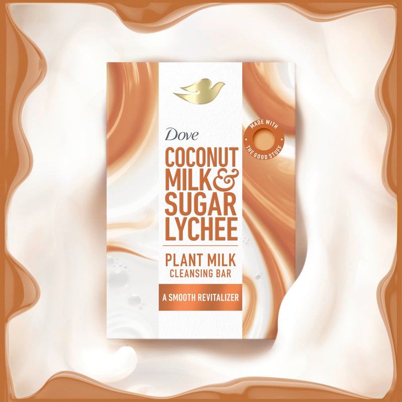 Dove صابون دوف لتنظيف البشرة بحليب النبات حليب جوز الهند والسكر ليشي مُنعش ناعم 4 قطع لبشرة مرطبة منظف لطيف، خالي من المنظفات الكبريتية أو البارابين، تركيبة قابلة للتحلل بنسبة 98% 5 أوقية - Image 5