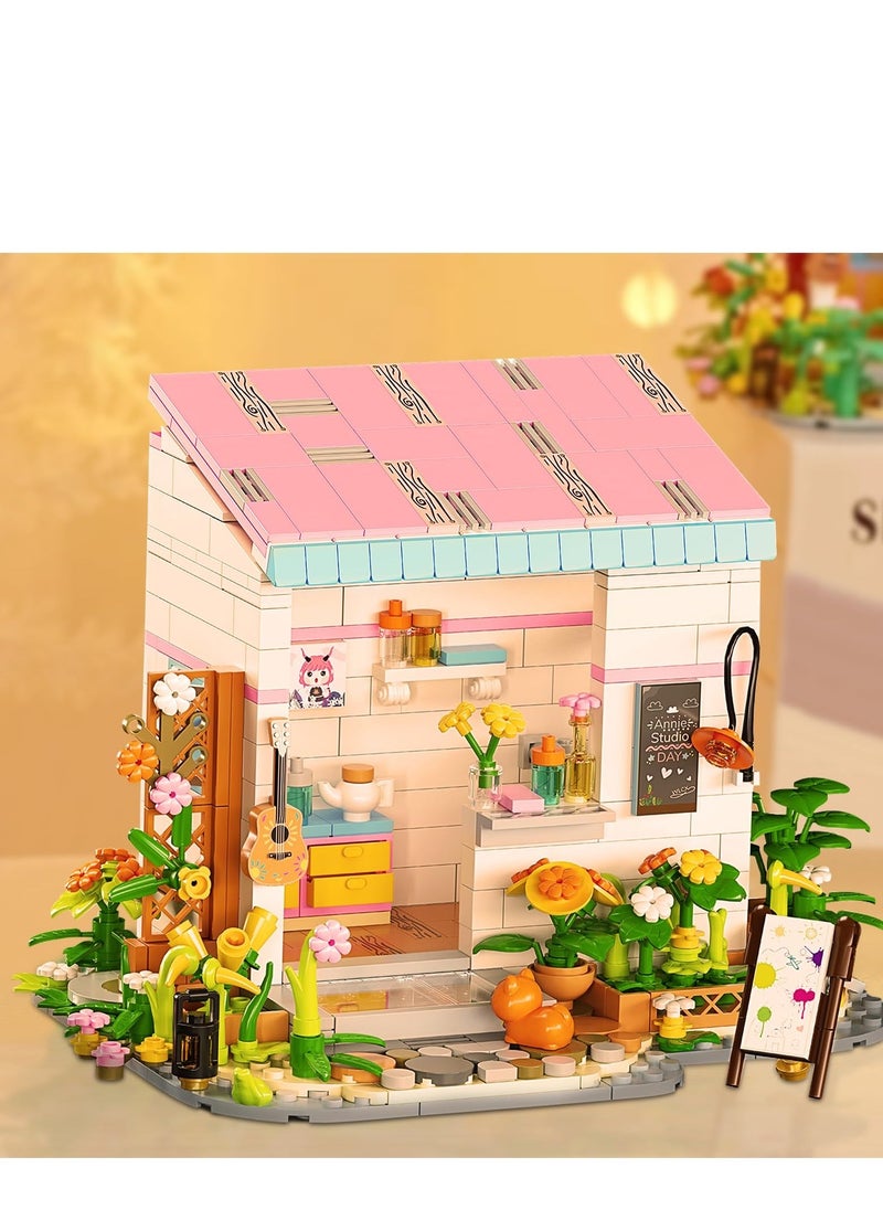 Friends Flowers House Building Block Sets, Micro Mini Building Blocks Sets Annie’s Studio Building Bricks Kit Friends Sets for Girls 6-12 8-12, 585pcs 6.29(l) 4.1 (w) 4.5(h) inch  - Image 1