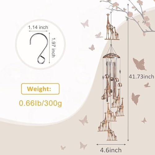 Synhonty Giraffe Wind Chimes for OutsideGardening Gifts for Giraffe LoverWomenMenMomBirthday Party DecorationsMemorial GiftsWind Chimes OutdoorsIndoorsRoomHomeWallGardenPatioYard Decor - Image 3