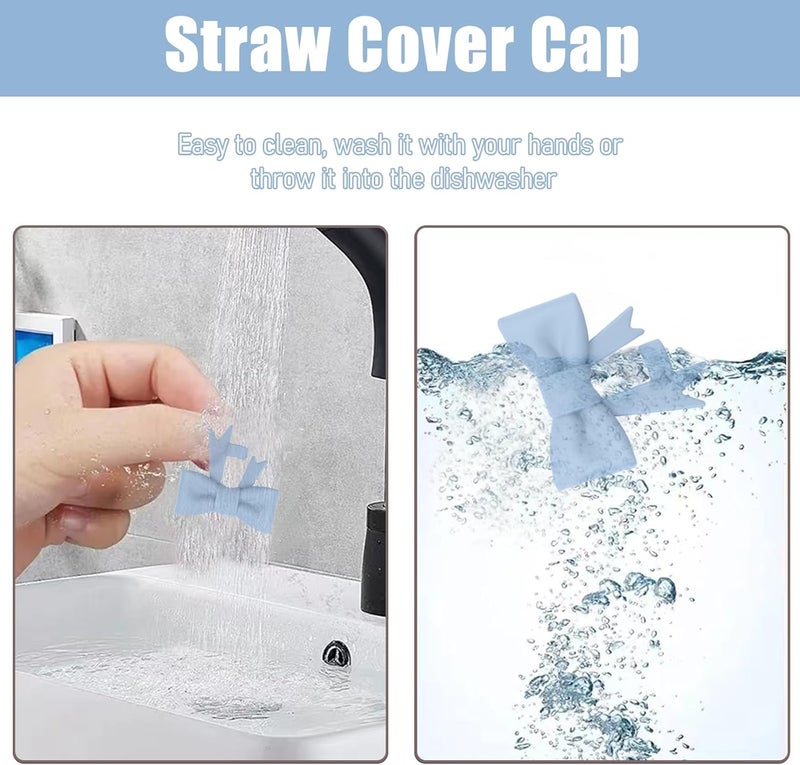 Hpebl 4Pcs Silicone Straw Toppers Covers for Stanley Cups 40/30oz 10mm(0.4in) Dust-Proof Bow Straw Covers Toppers Suitbale for Stanley Cup Accessories Reusable Straws Caps (Mist Blue) - Image 3