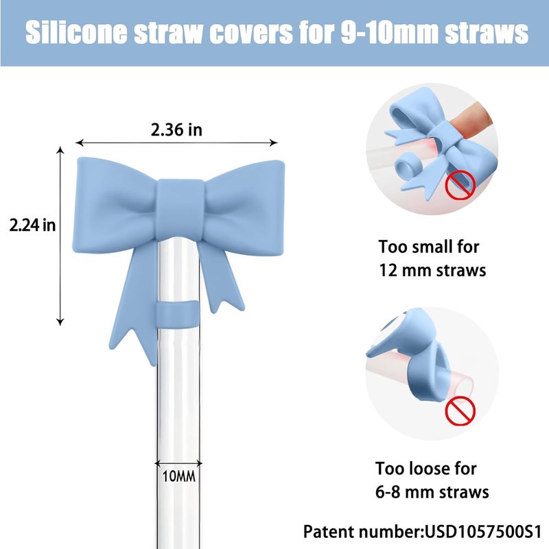 Hpebl 4Pcs Silicone Straw Toppers Covers for Stanley Cups 40/30oz 10mm(0.4in) Dust-Proof Bow Straw Covers Toppers Suitbale for Stanley Cup Accessories Reusable Straws Caps (Mist Blue) - Image 2