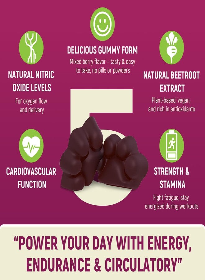 Vuvionoso Nitric Oxide Beet Root Gummies 6000mg – Nitric Oxide Booster with Organic Beet Root, Grapeseed, Pomegranate, Vitamin C & B12 – Sugar-Free Beet Chewables Mixed Berry Flavor – 60 Gummies - Image 5