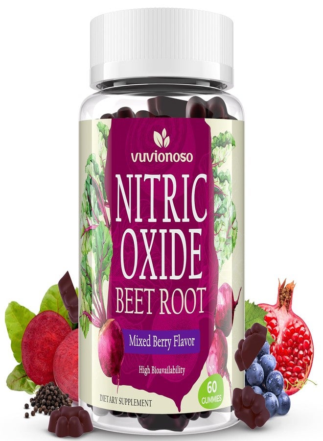 Vuvionoso Nitric Oxide Beet Root Gummies 6000mg – Nitric Oxide Booster with Organic Beet Root, Grapeseed, Pomegranate, Vitamin C & B12 – Sugar-Free Beet Chewables Mixed Berry Flavor – 60 Gummies - Image 1