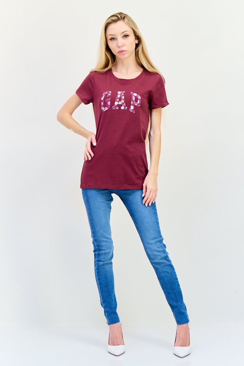 GAP Women Crew Neck Short Sleeve Graphic Print T-Shirts, Maroon - Image 4