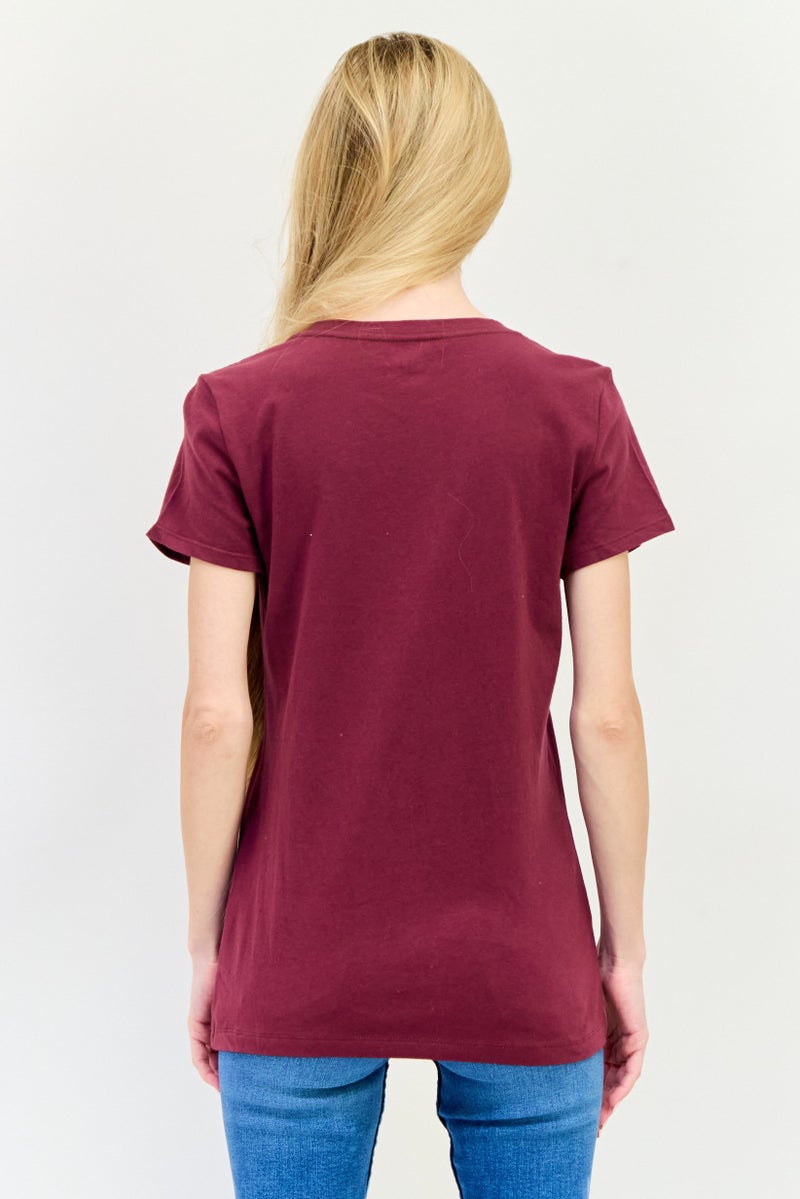 GAP Women Crew Neck Short Sleeve Graphic Print T-Shirts, Maroon - Image 3