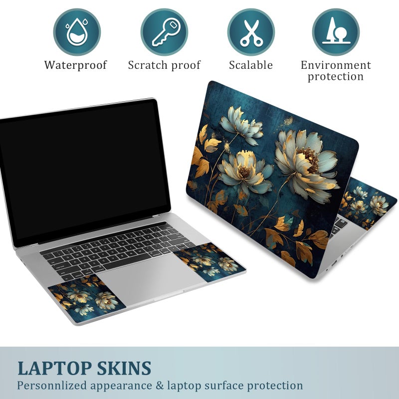 ArtSo Laptop Skin Sticker Decal,16.5 17 17.3inch Laptop Netbook PC Notebook Universal Vinyl Reusable Skin Sticker Cover Personalized Art Case Protector, Golden Flower - Image 2