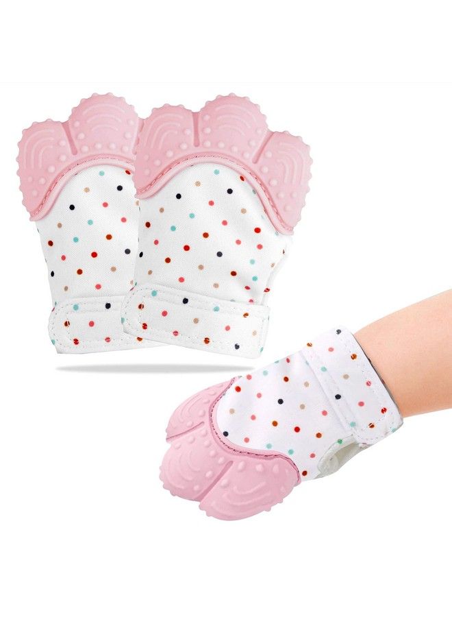 DaKos Teething Mitten [2 Pack] Soft Food Grade Silicone Teether Mitten Glove Handy Teething Mit Toy For Self Soothing Bpa Free For 3�12 Months Infants (1 Pair) (Pink) - Image 1