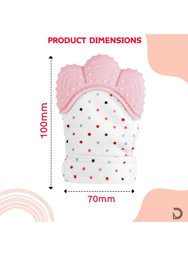 DaKos Teething Mitten [2 Pack] Soft Food Grade Silicone Teether Mitten Glove Handy Teething Mit Toy For Self Soothing Bpa Free For 3�12 Months Infants (1 Pair) (Pink) - Image 5