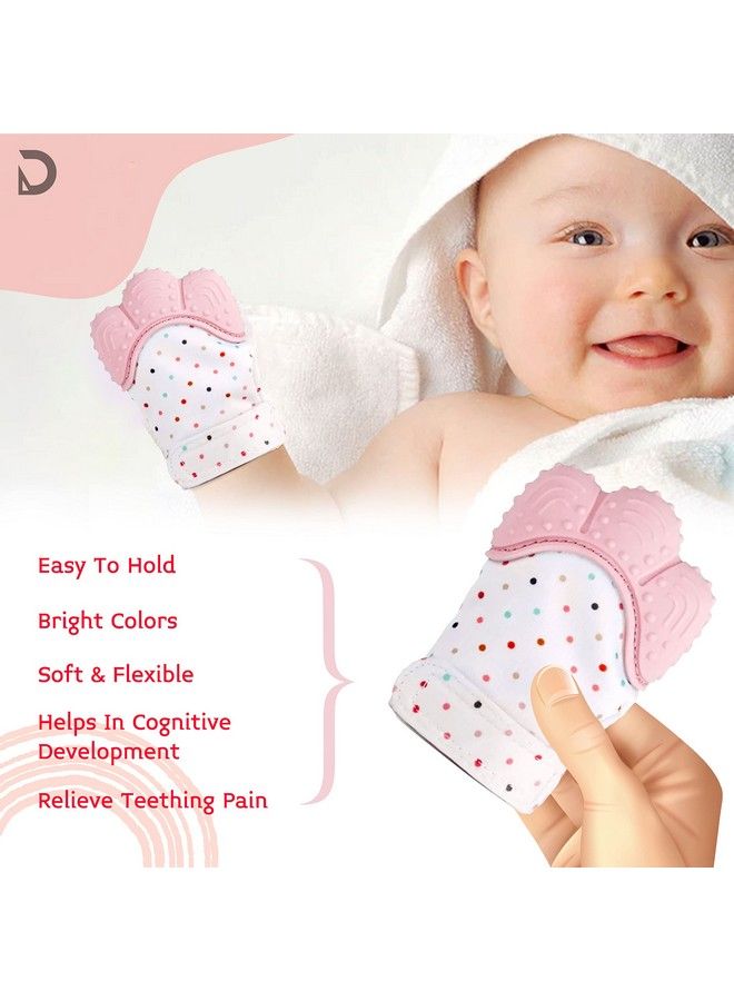 DaKos Teething Mitten [2 Pack] Soft Food Grade Silicone Teether Mitten Glove Handy Teething Mit Toy For Self Soothing Bpa Free For 3�12 Months Infants (1 Pair) (Pink) - Image 4