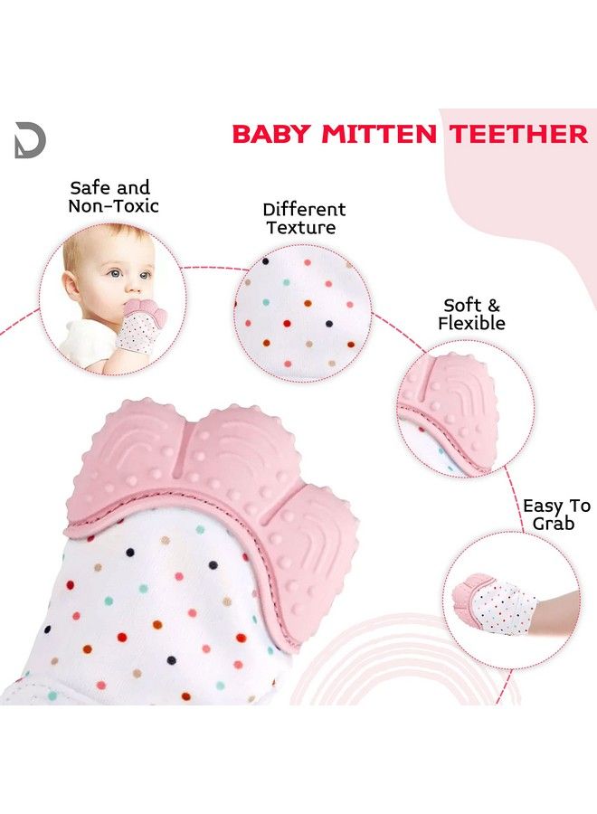 DaKos Teething Mitten [2 Pack] Soft Food Grade Silicone Teether Mitten Glove Handy Teething Mit Toy For Self Soothing Bpa Free For 3�12 Months Infants (1 Pair) (Pink) - Image 3