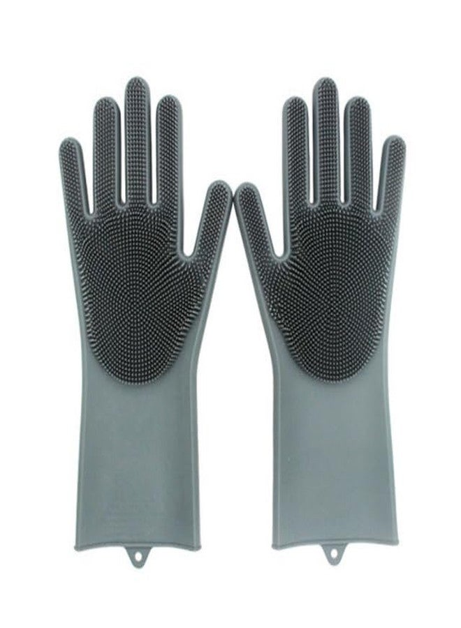 Pet Grooming Gloves Silicone Gloves with High-Density Teeth Enhanced Five Finger Design for Dogs Cats Bathing Massaging (Grey) - Image 1