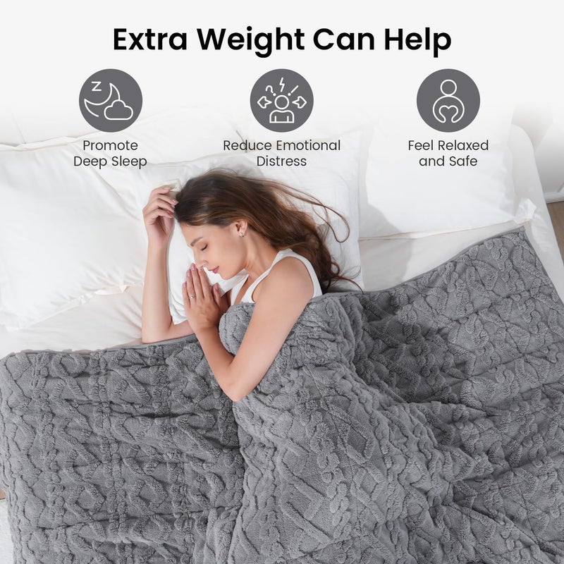 Drewin Fleece Weighted Blanket Queen Size (60"" x 80"" 12lbs  Grey)  Ultra-Comfy Furry Sherpa Heavy Blanket  3D Jacquard Cable Pattern Weighted Blankets for Adults  Sofa Bed Blanket for Winter - Image 2