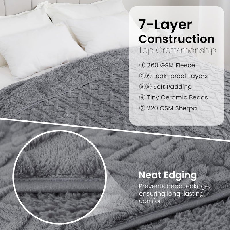 Drewin Fleece Weighted Blanket Queen Size (60"" x 80"" 12lbs  Grey)  Ultra-Comfy Furry Sherpa Heavy Blanket  3D Jacquard Cable Pattern Weighted Blankets for Adults  Sofa Bed Blanket for Winter - Image 5