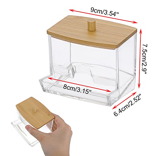 BTSKY Clear Paper Clip Holder with Bamboo Lid Thick Acrylic Self-dispensing Office Supply Accessory Organizer Small Storage Holder Cute Qtip Holder for Office Bathroom Vanity (Clips Not Included) - Image 3