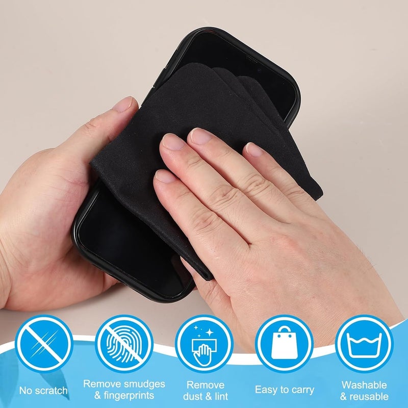 [12 Pcs] Premium Soft Microfiber Cleaning Polishing Pads - Size 17.5 x 14 cm, Multi-Use for Polishing Glasses, Watches, Phone Screens, Tablets, Camera Lenses - Black - Image 5