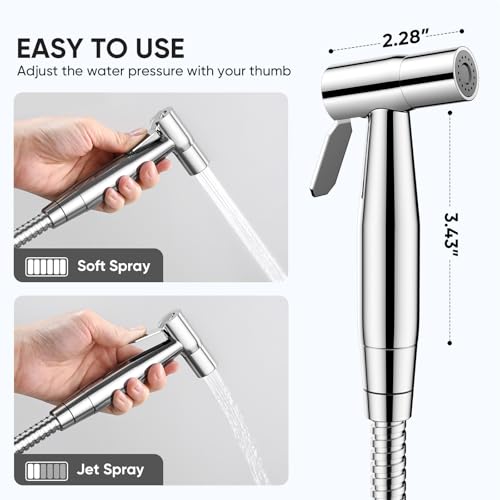 Arofa Chrome Handheld Bidet Sprayer for Toilet - Stainless Steel Cloth Diaper Jet Spray, Adjustable Water Pressure Control With Spray Hoses for Baby/Feminine Wash - Image 4