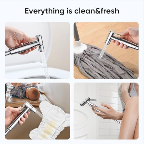Arofa Chrome Handheld Bidet Sprayer for Toilet - Stainless Steel Cloth Diaper Jet Spray, Adjustable Water Pressure Control With Spray Hoses for Baby/Feminine Wash - Image 3
