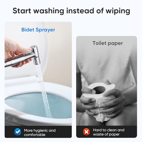 Arofa Chrome Handheld Bidet Sprayer for Toilet - Stainless Steel Cloth Diaper Jet Spray, Adjustable Water Pressure Control With Spray Hoses for Baby/Feminine Wash - Image 2