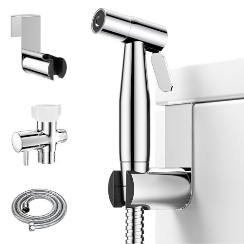 Arofa Chrome Handheld Bidet Sprayer for Toilet - Stainless Steel Cloth Diaper Jet Spray, Adjustable Water Pressure Control With Spray Hoses for Baby/Feminine Wash - Image 1